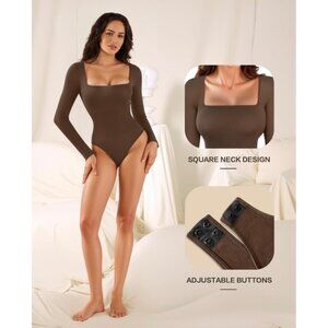 ✅ 3/$20 Sale-CLOZOZ Med. Brown Shapewear Square Neck Long Sleeve Bodysuit-NEW!
